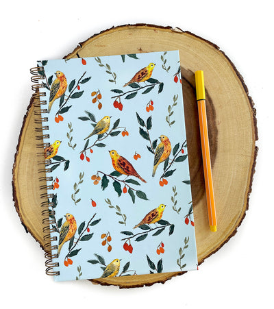 Birds and Berries Hard Cover Spiral Notebook