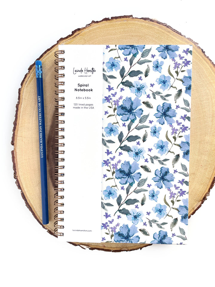 Blue Sweet Violets Hard Cover Spiral Notebook