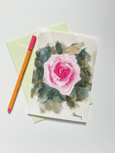 Center Stage Watercolor Rose Card